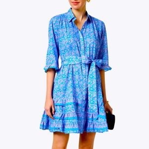 Bella Tu Blue Print Embroidered Shirt Dress